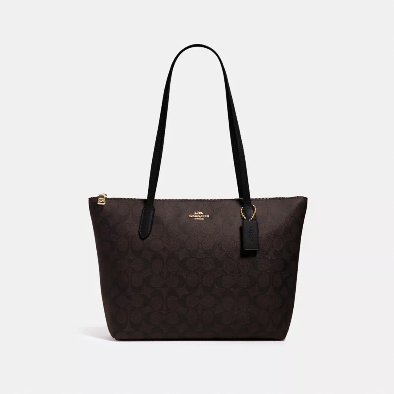 COACH Zip Top Tote Bag In Signature Canvas - Gold/Brown Black