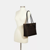COACH Zip Top Tote Bag In Signature Canvas - Gold/Brown Black