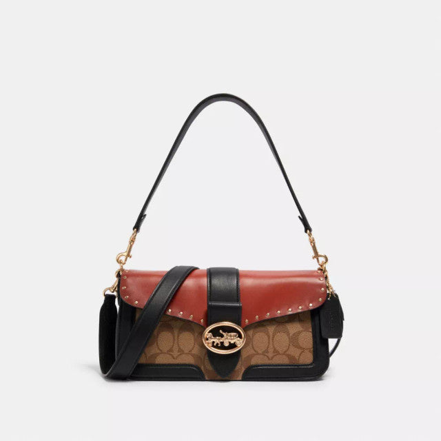 COACH Georgie Shoulder Bag In Blocked Signature Canvas - Brown