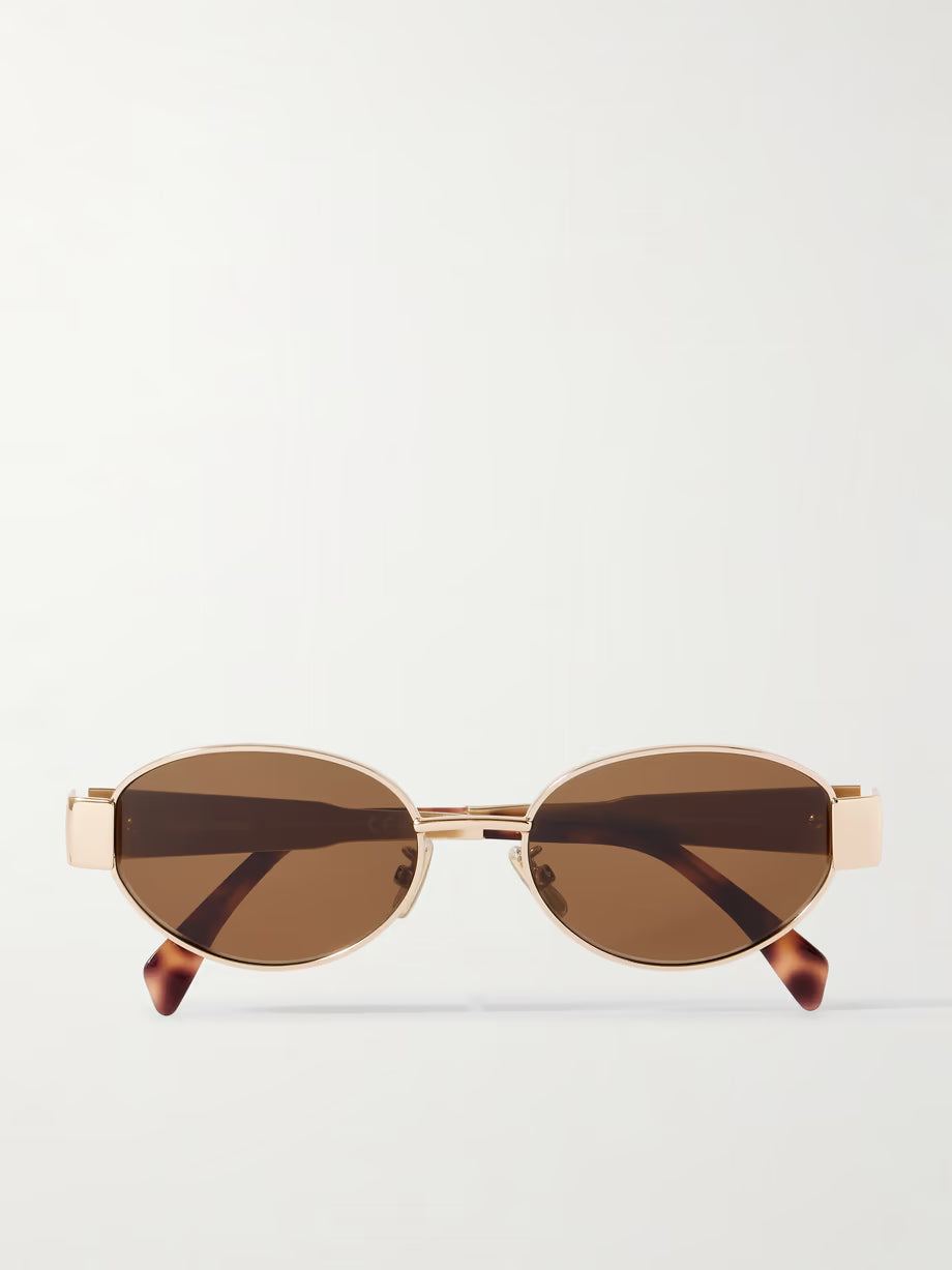 CELINE EYEWEAR Oval-frame silver-tone and acetate sunglasses