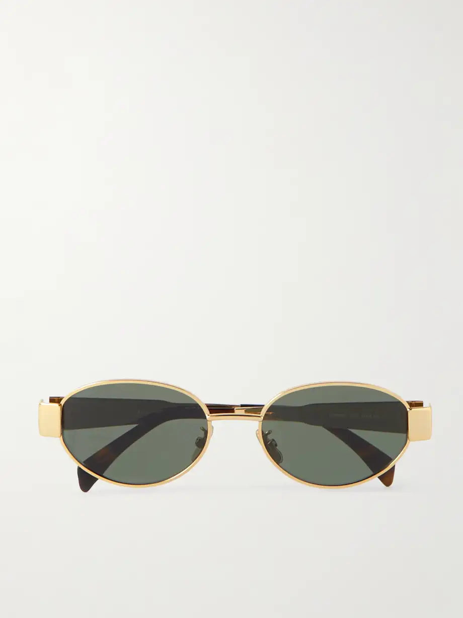 CELINE EYEWEAR Oval-frame silver-tone and acetate sunglasses