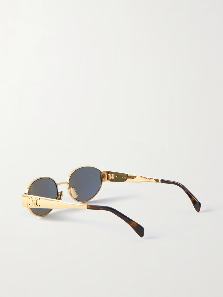 CELINE EYEWEAR Oval-frame silver-tone and acetate sunglasses