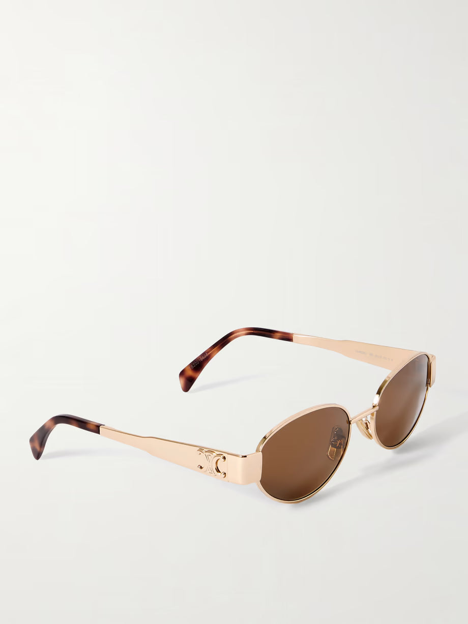 CELINE EYEWEAR Oval-frame silver-tone and acetate sunglasses