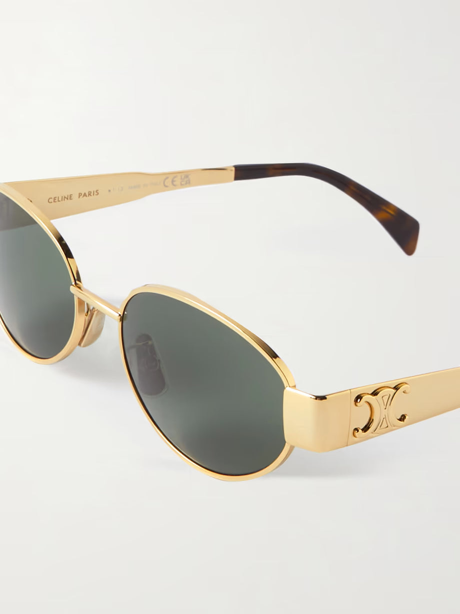 CELINE EYEWEAR Oval-frame silver-tone and acetate sunglasses
