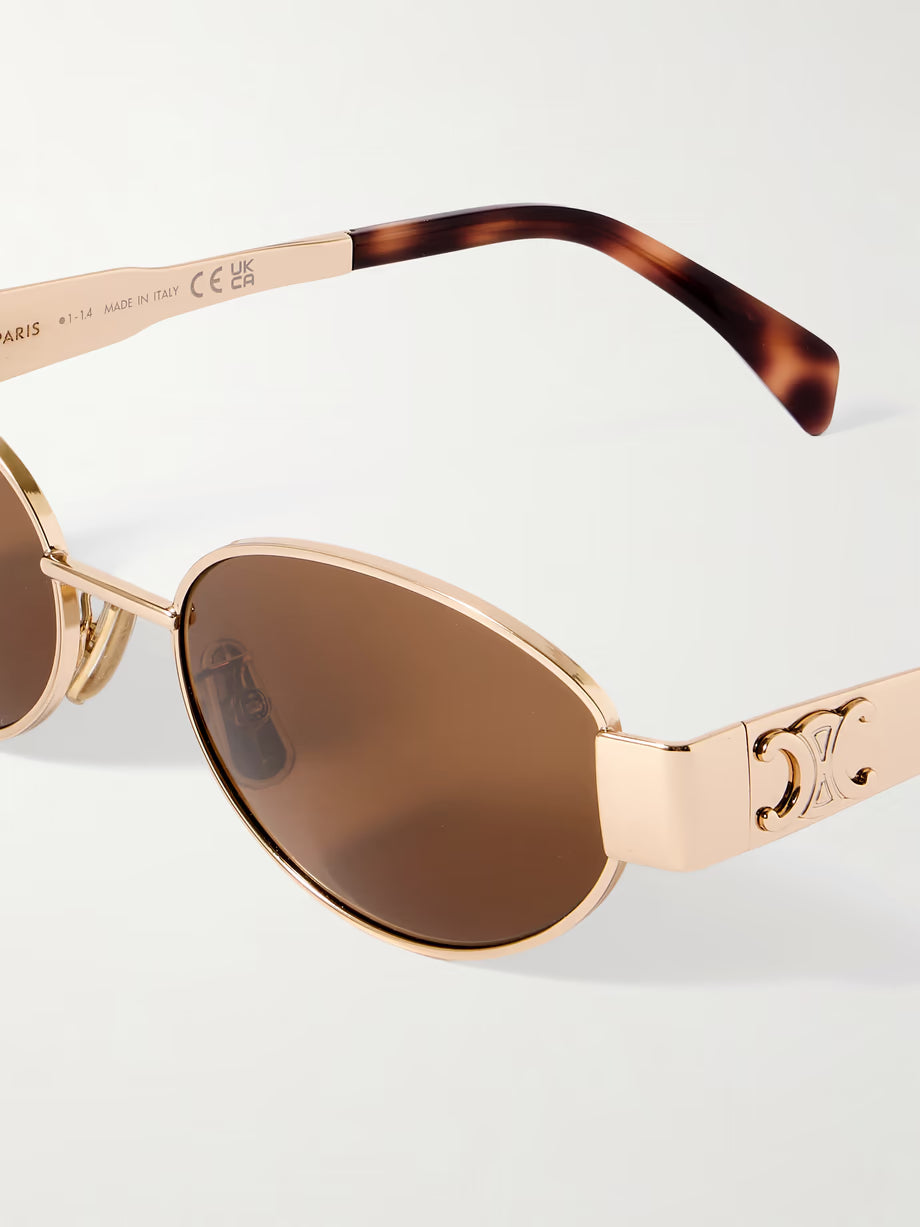 CELINE EYEWEAR Oval-frame silver-tone and acetate sunglasses