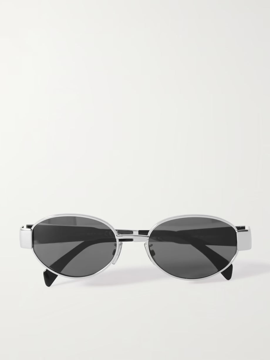 CELINE EYEWEAR Oval-frame silver-tone and acetate sunglasses