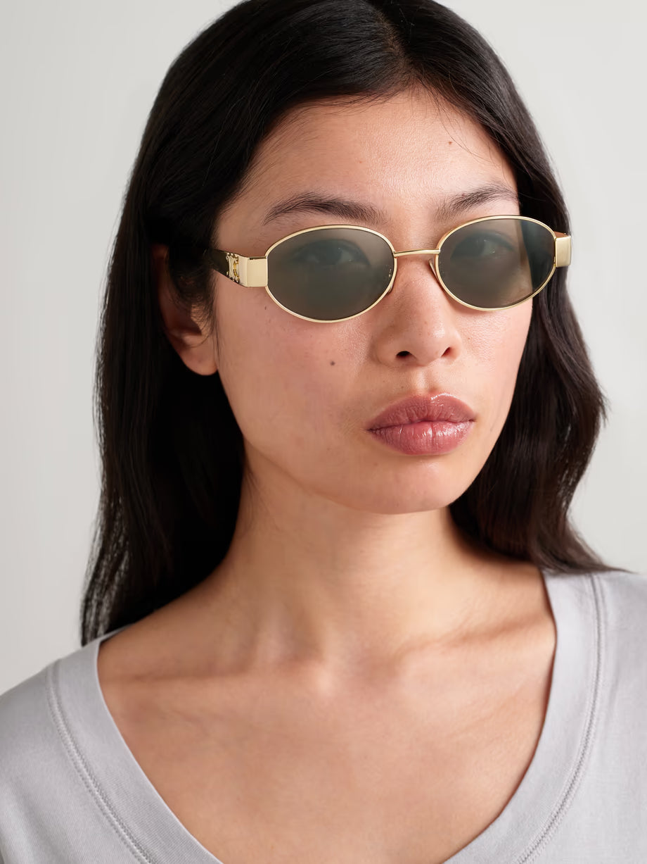 CELINE EYEWEAR Oval-frame silver-tone and acetate sunglasses