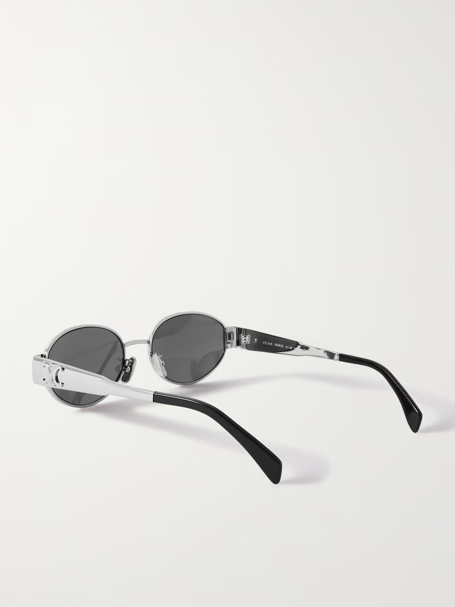 CELINE EYEWEAR Oval-frame silver-tone and acetate sunglasses