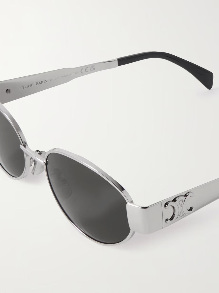 CELINE EYEWEAR Oval-frame silver-tone and acetate sunglasses